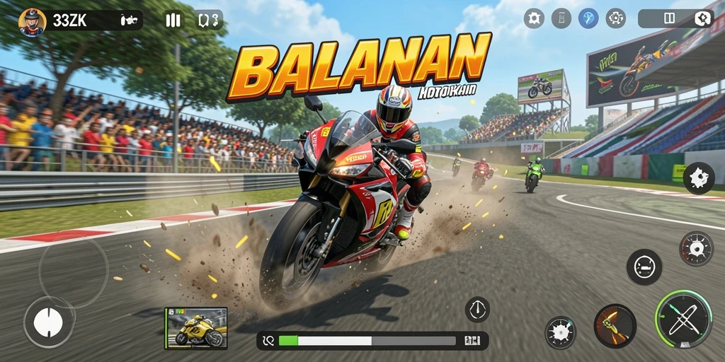Gameplay seru 33ZK yang penuh aksi balapan motor.