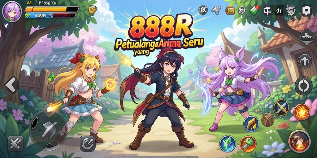 Screenshot gameplay 888R menampilkan pertarungan seru dengan karakter Anime.
