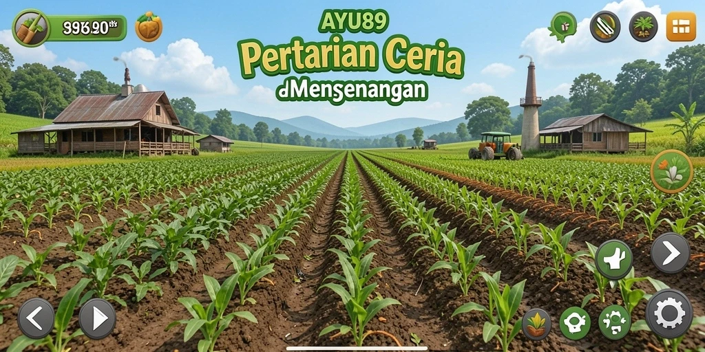 Tampilan utama gameplay AYU89 dengan ladang pertanian yang indah.