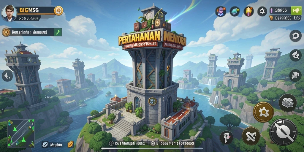 Tangkapan layar utama BIGMSG menunjukkan aksi mendebarkan dalam pertahanan menara.