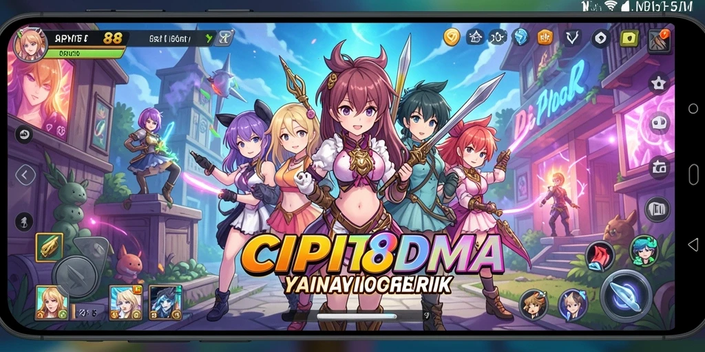 Tampilan gameplay menarik dengan karakter anime yang penuh warna.