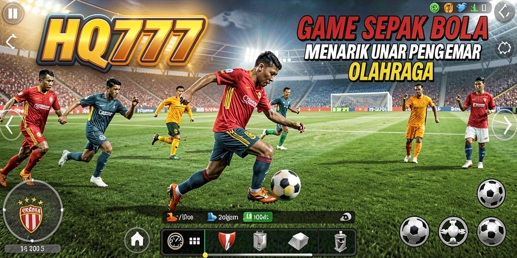 Screenshot HQ777 menampilkan aksi seru dalam permainan sepak bola.