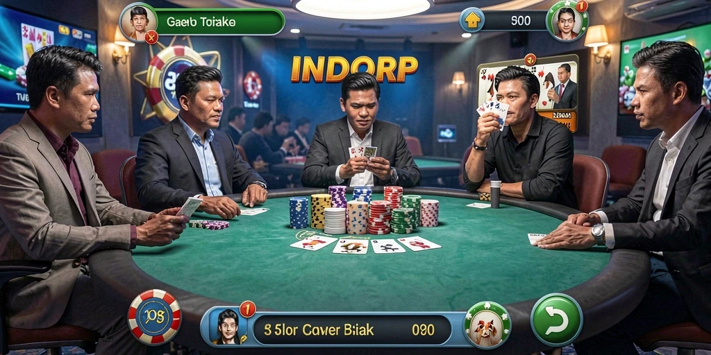 Tangkapan layar gameplay INDORP yang menampilkan suasana meja poker yang menegangkan.