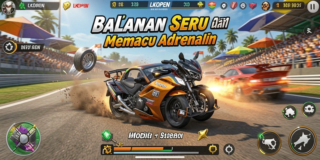Tampilan seru gameplay balapan di LKOPEN