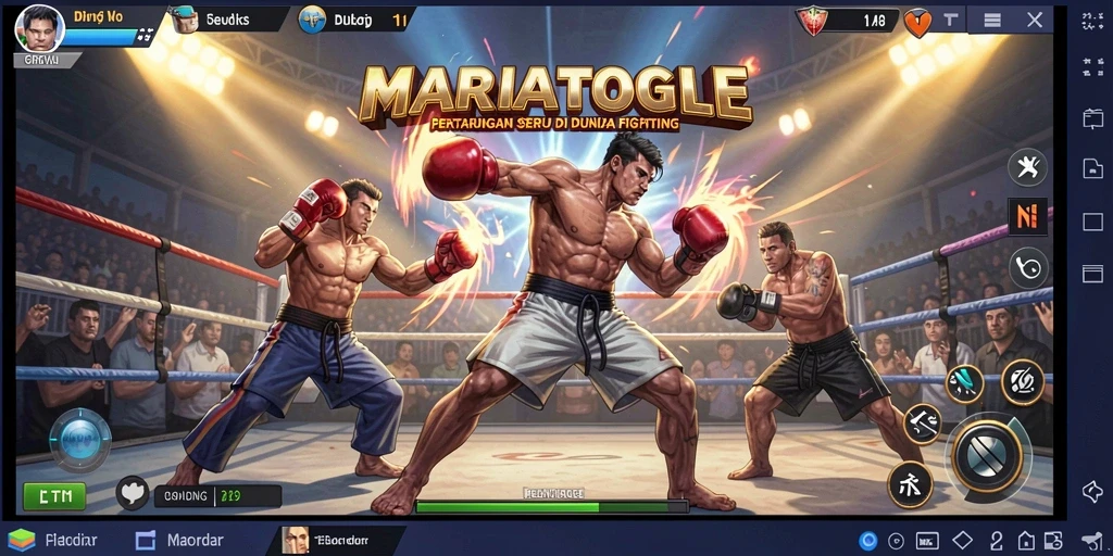Screenshot utama MARIATOGEL menunjukkan aksi pertarungan yang mendebarkan.