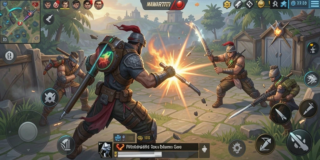 Screenshot gameplay MAWARTOTO menampilkan pertarungan mendebarkan di arena Battle Royale.