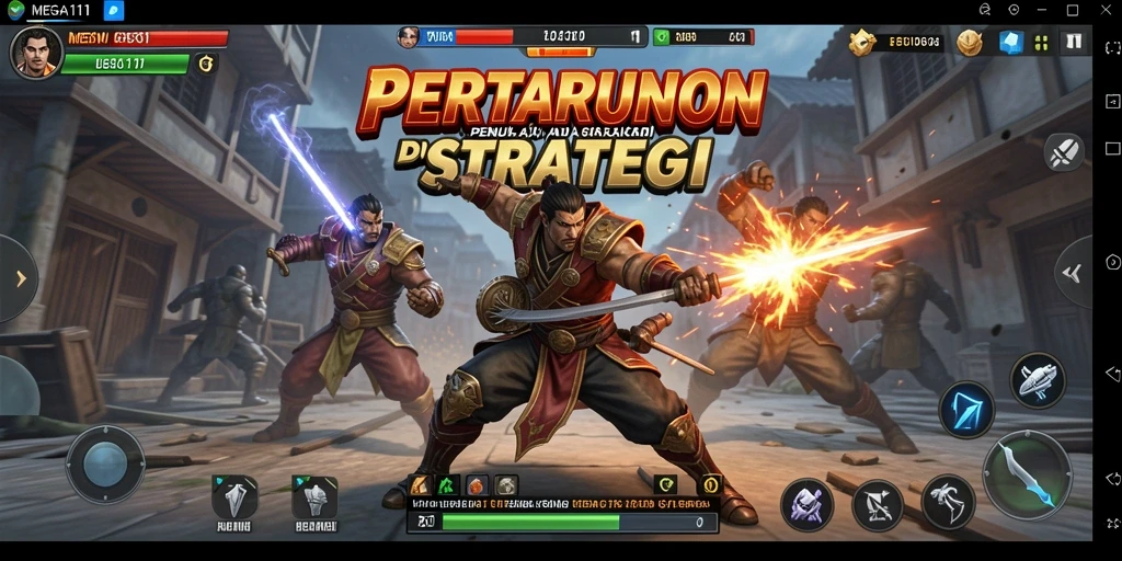 Tangkapan layar utama MEGA111 menunjukkan aksi pertarungan yang intens dan mendalam.