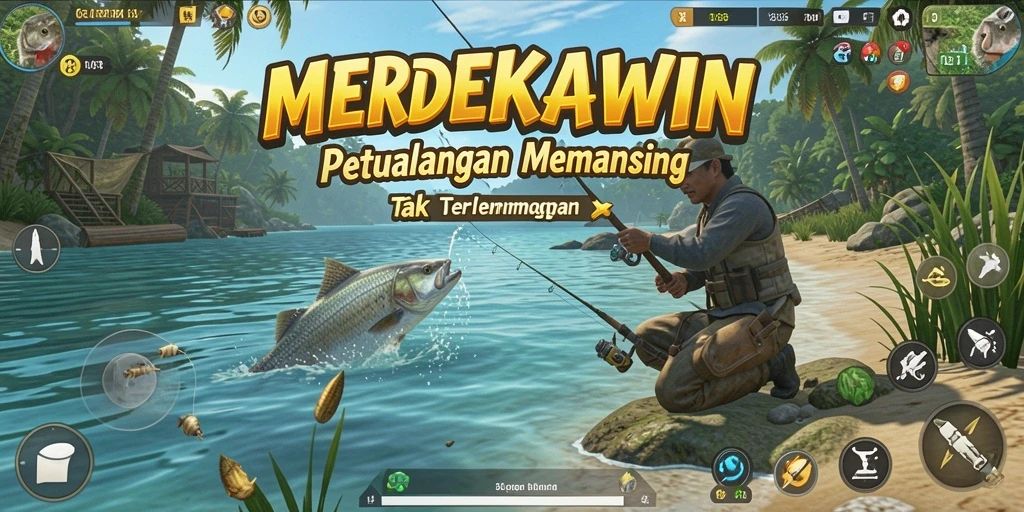 Tangkapan ikan yang spektakuler dalam gameplay MERDEKAWIN.