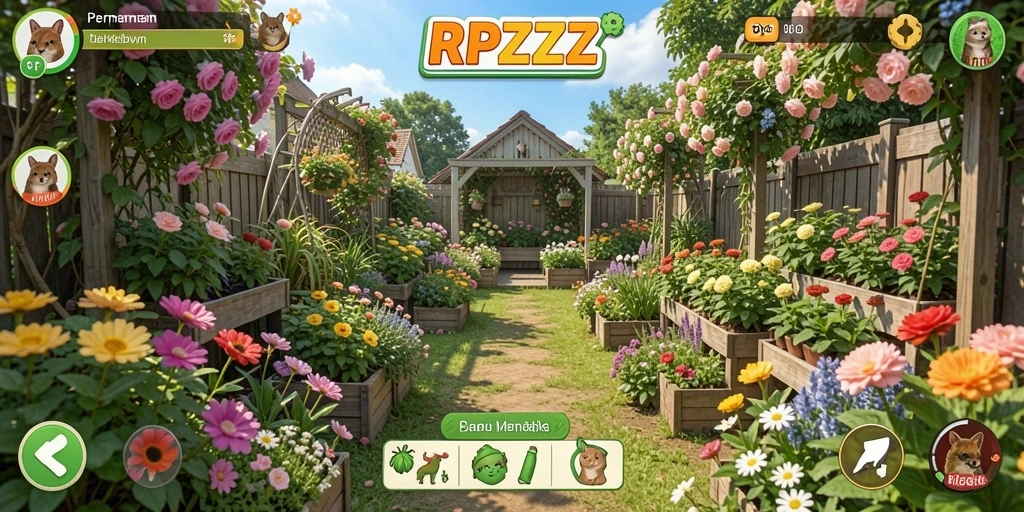 Tampilan gameplay RPZZZ yang menampilkan pertanian dan hewan ternak.