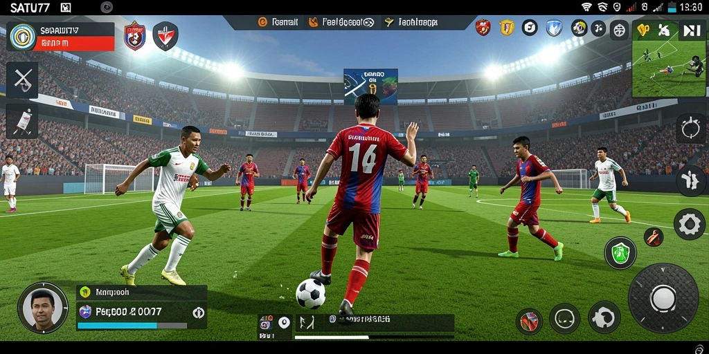 Screenshot dari gameplay SATU77 menampilkan aksi seru di lapangan.