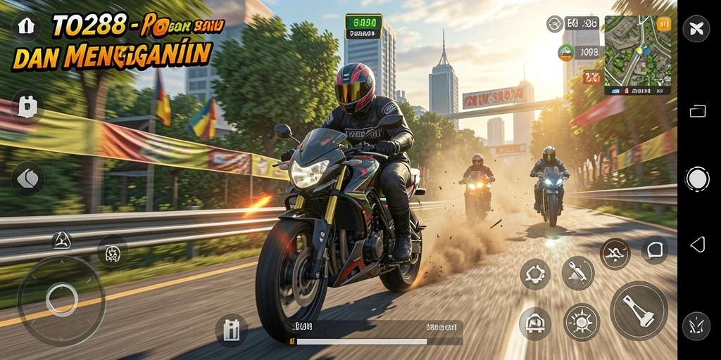Tampilan gameplay <strong>TO288</strong> dengan balapan motor yang seru dan realistis.