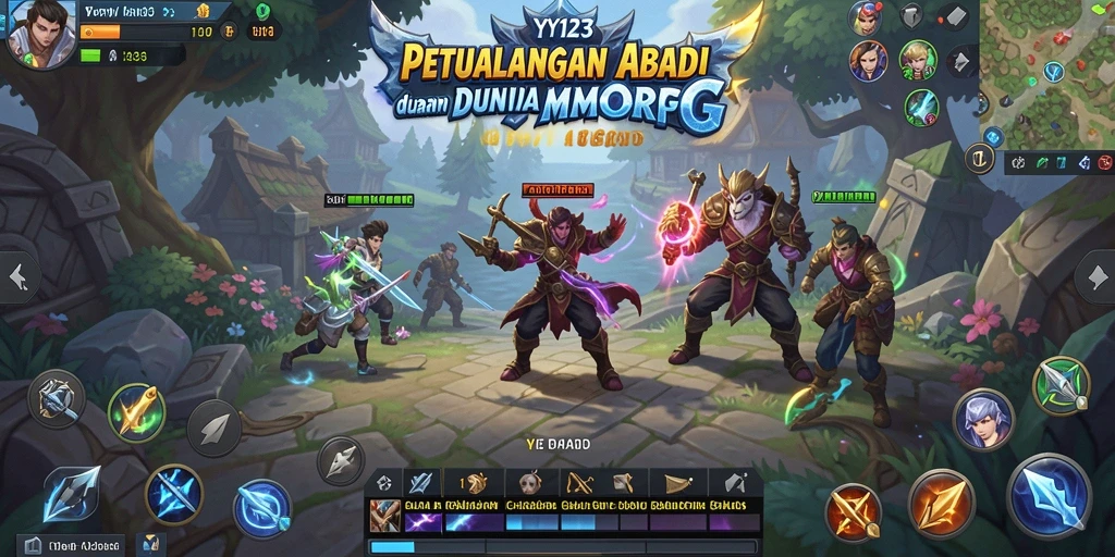 Screenshot utama YY123 menunjukkan aksi seru dalam pertarungan MMORPG.